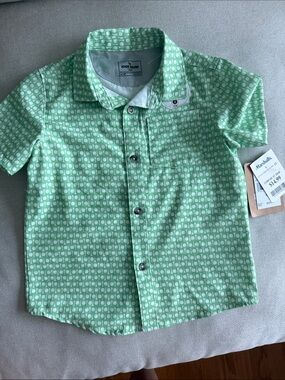 Eddie Bauer Light Green Patterned Short-Sleeve Button-Down Shirt